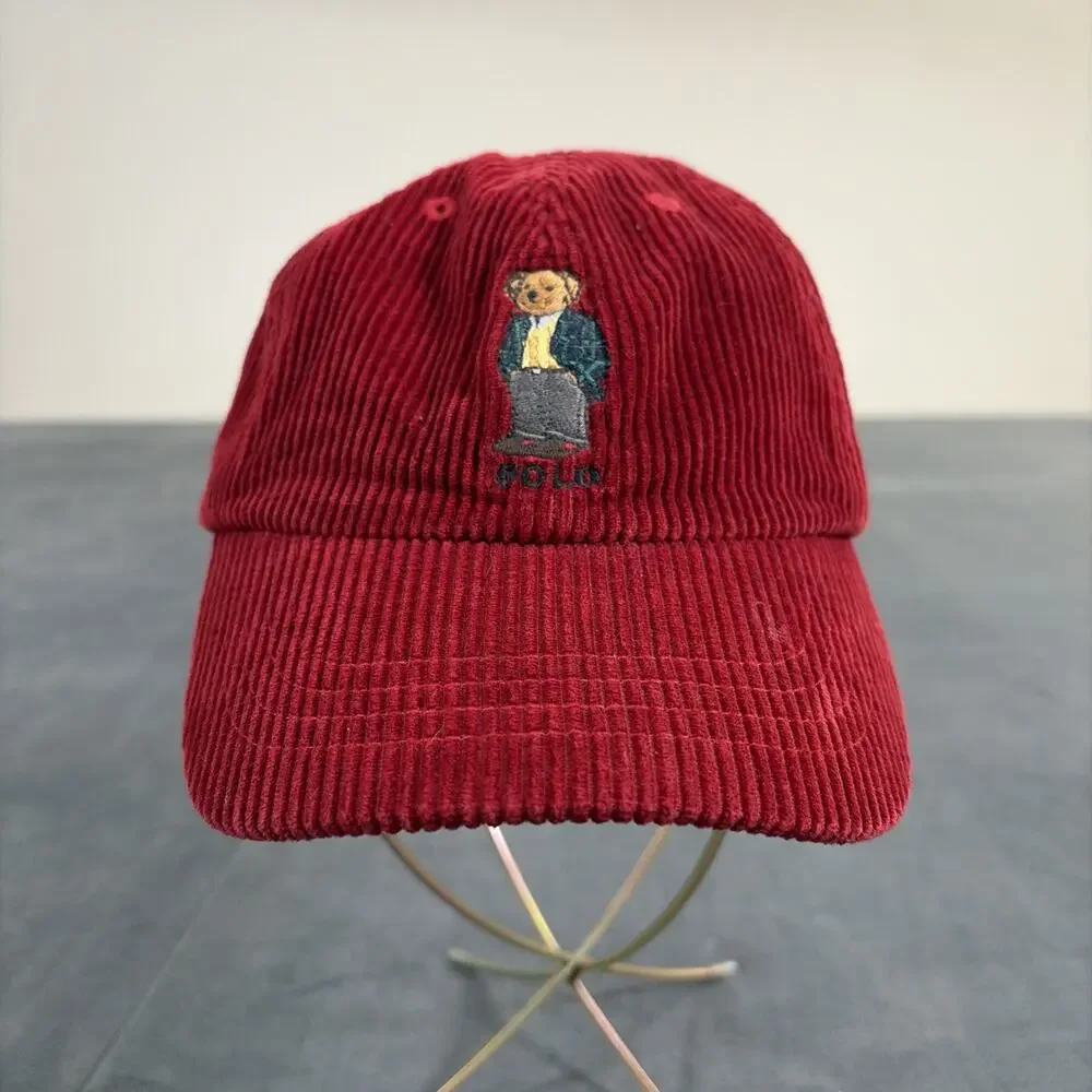 Polo Ralph Lauren Sport Jacket Bear 90s Cap Red Cord Vintage One Size Adjustable